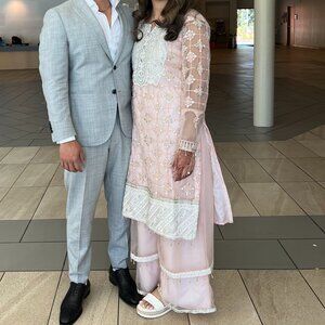 Lashkaraa Soft Peachy Pink Net Palazzo Suit | Indian Wedding